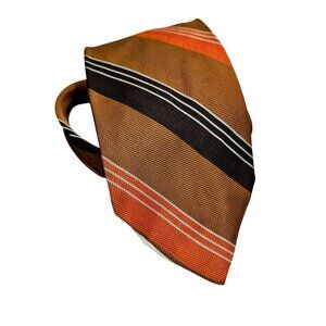 Vintage Wembley Brown & Orange Striped Tie For Black, Olive, Brown Suit Wrinkled